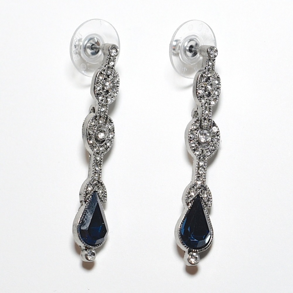 NWT 2028 Marcasite & Linear Crystal Drop Earrings